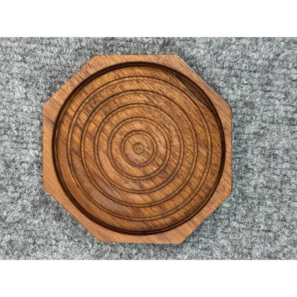 Vintage KALMAR Teak Wood‎ WOODEN COASTER  CADDY Set Of 6  HEXAGON SHAPE